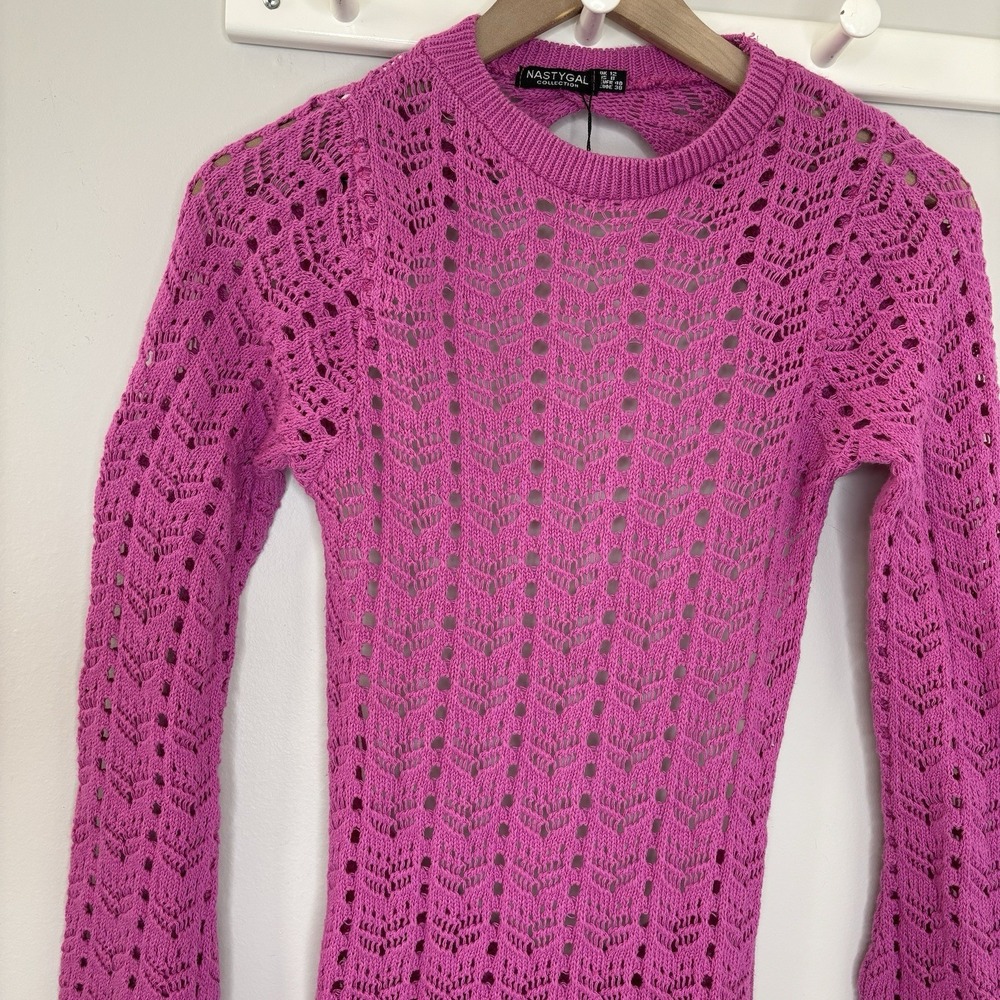 Pink Crochet Dress 8 Babydoll Coquette Fairy‎ Nasty Gal Feminine Whimsy Backless - Picture 2 of 9